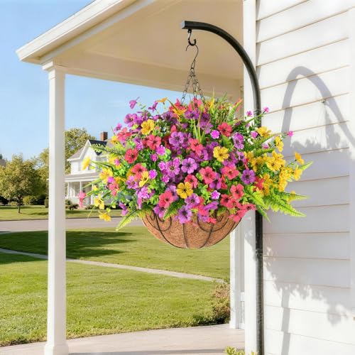 INQCMY Artificial Flowers for Outdoors Faux Plants Fake Flowers Spring Summer Decoration,12 Bundles Faux Silk Colorful Daisy Realistic UV Resistant for Outside Home Planter Window Porch Patio Yard - color: 1 Mixed Color(2 Light Purple,2 Rose Red,2 Yellow,
