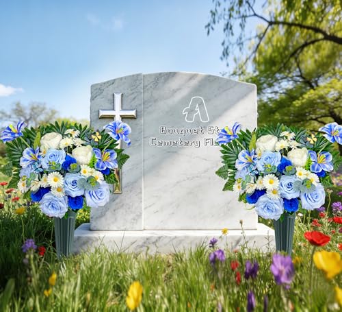 Artificial Cemetery Flowers,Memorial Flowers,Beautiful Arrangements for Headstones,Silk Tulip Rose Daisy