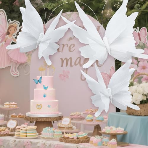 3 Pcs 3D Large Hanging Butterfly Decorations Large Butterfly Birthday Party Decorations 3D Crepe Paper Decoration for Wedding Party Birthday Baby Shower Garden(White,11inch,20 Inch) - color: White, size: 11inch,20 Inch
