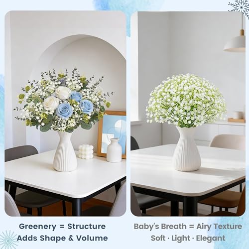 Der Rose 24Pcs Mixed Eucalyptus Stems&Babys Breath Artificial Flowers Bulk, Fake Flowers DIY Kit with Silver Dollar Leaves, Artificial Greenery Stems for Home Table Centerpieces Wedding Bouquets Decor - size: 24-Mixed Eucalyptus Stems