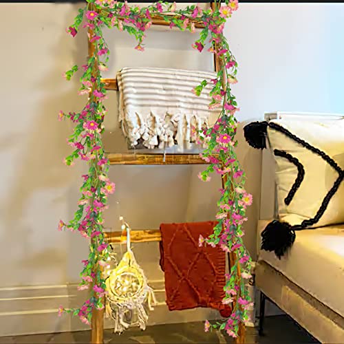 CISDUEO Artificial Daisy Flowers Vine Silk Flower Garland Spring Fake Flower Vine Hanging Ivy with Pink Daisy Flowers Green Leaves for Wall Party Wedding Arch Floral Decor Home Indoor Outdoor Ceremony - color: Pink