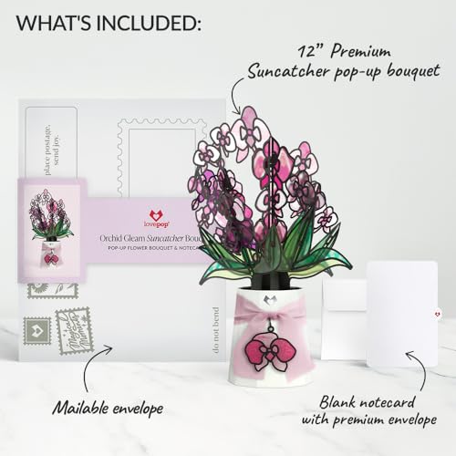 Lovepop Orchid Gleam Suncatcher Bouquet - 3D Pink Orchid Bouquet for Wife, Her, Mom, Aunt (Anniversary, Mother's Day, Birthday, Thank You) 12" - Blank Notecard & Envelope Included - color: Orchid Gleam Suncatcher Bouquet