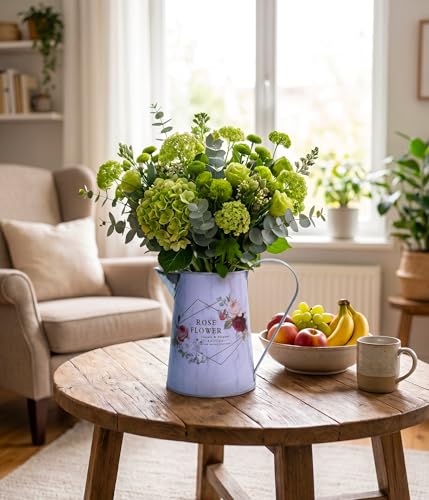 Yoillione White Metal Flower Vase with Rose Floral Pattern, Jug Pitcher Vase with Handle for Romantic Farmhouse Home Decor, Gifts for Women Girls - color: Rose, size: Small