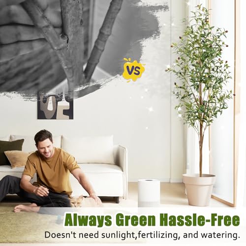 6FT Artificial Olive Tree Indoor, Tall Faux Olive Tree with Pot&Basket, Large Fake Olive Tree with Realistic 1080 Silk Leaves and 60 Fruits for Living Room Home Office Decor - size: 6ft