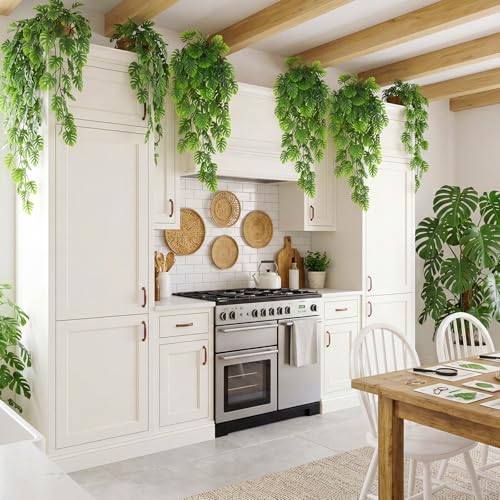 Daifunli 8 Pcs Artificial Hanging Plants Fake Hanging Ferns Plastic Fake Plant for Wall Room Garden Garland Indoor Outdoor Decor No Basket (Monstera Vines) - style: Monstera Vines