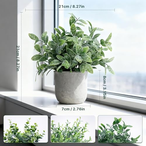 3-Pack Potted Artificial Plants, Small Eucalyptus Faux Plants for Shelf Desk Home Bathroom Farmhouse Room Coffee Table Decor (A Sage Green) - color: A Sage Green