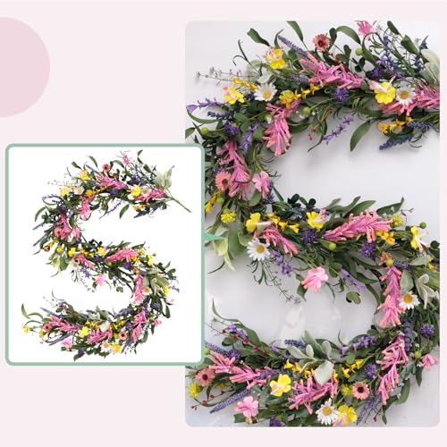 Bibelot70inch Spring/Summer Garland with Flowers, Artificial Fake Flower Greenery Garland with Daisies, Lavender for Baby Shower Wedding Mantle Party Table Centerpiece All Season Decor