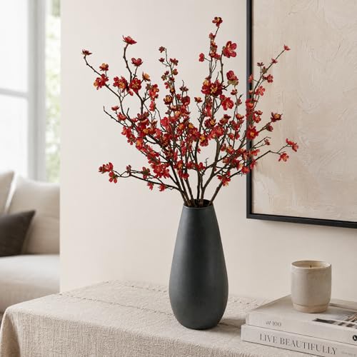 Plum Blossom Flowers Artificial,6Pcs Red Cherry Blossom Flowers,Faux Cherry Blossom Flower Branches for Home and Office Decor (red, 6)… - color: Red
