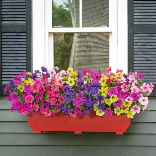20 Bundles Artificial Flowers for Outdoors, Fake Violet Flowers Silk Realistic UV Resistant Faux Artificial Plants Outdoors for Window Box Garden Patio Front Porch Home Indoor Outside Decorations - color: Purple Fuchsia Pink Yellow Rose Red