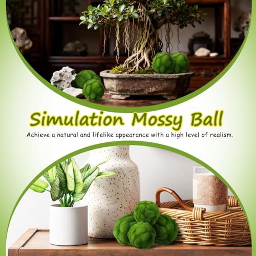 Angoily Greenery Mossy Ball 4.72 Inch Artificial Green Moss Orbs for Home Garden Office Simulated Lightweight Fade-Resistant Moss Balls Decorative Bowl Display and Event Ornament Moss Decor