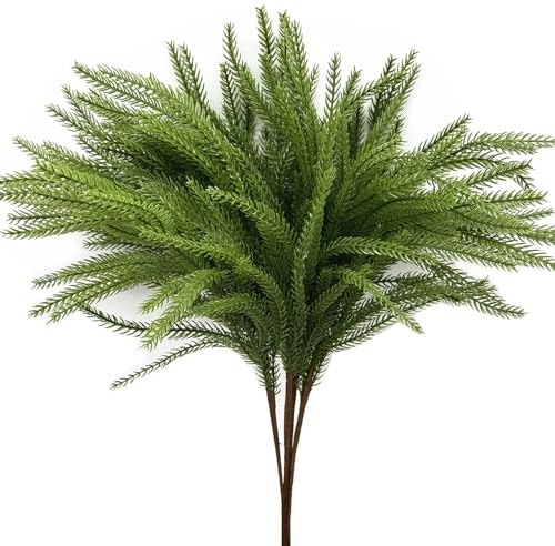 Artificial Norfolk Pine Branches Fake Greenery Realistic Plant Stems 18 Inch, Faux Pine Picks Real Touch Plastic Shrubs for Home Decor Vase Filler Indoor Outdoor Wreath DIY Christmas Decoration 4 Pack - color: Norfolk Pine Branch - 4 Pcs