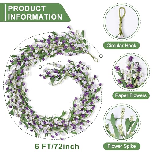 6ft Spring Summer Flower Garland, Artificial Floral Vine for Wall Backdrop Mantle Fireplace Stair Table Wedding Arch, All Season Home Door Porch Decor (Purple) - color: Purple