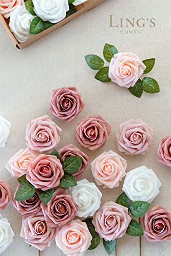 Ling's Moment Artificial Flowers, 25Pcs 3" Roses in Dusty Rose Shades, Realistic DIY Foam Floral Decor for Wedding Bouquets/Centerpieces, Outdoor Party Backdrops, Room/Table, and Garden/Pot Decoration - color: Shades of Dusty Rose, size: 25Pcs