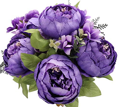 Duovlo Artificial Peony Silk Flowers Fake Flowers Vintage Wedding Home Decoration,Pack of 1 (Medium Purple) - color: Medium Purple