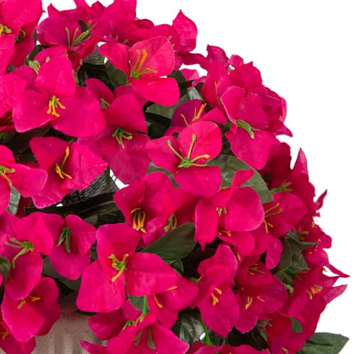INXUGAO 2 pcs Artificial Faux Bougainvillea Flowers Plants for Outdoor Outside Summer Decoration, Fake Silk UV Resistant Long Trailing Vines for Front Door Porch Planter Balcony (Purple Rose Red) - color: Rose Red