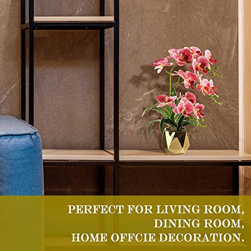 Orchids Artificial Flowers, Pink with Gold Vase | Fake Orchid Plants, Faux Orchid in Pot, Home Decor Indoor - color: Pink-gold