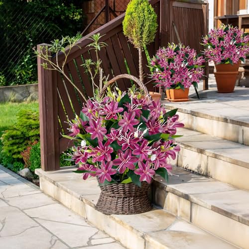 14'' Artificial Plants Fake Lily Flowers in Pot for Home Garden Indoor Outdoor Spring Summer Decorations (Red) - color: Red