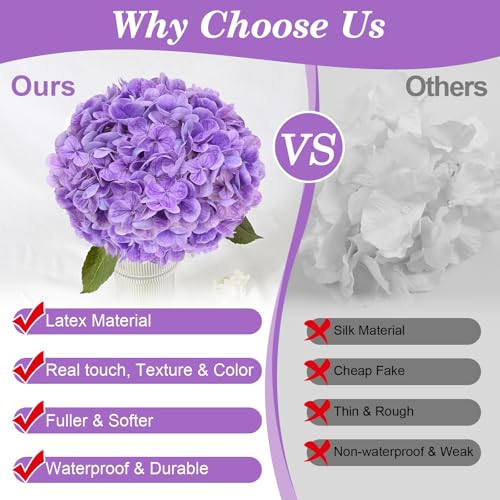 Artflower 4Pcs Real Touch Hydrangea Artificial Flowers, 22.5'' Purple Full Latex Faux Hydrangea Flowers for Home Floral Arrangements Wedding Bouquets Kitchen Table Centerpiece Decorations - color: Purple, size: 4 Pcs
