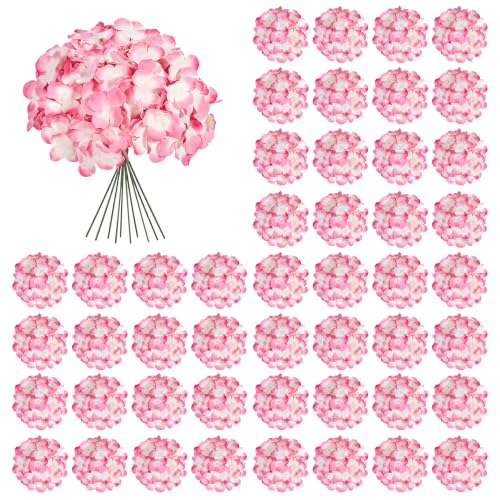 Auihiay 64Pcs Hydrangea Artificial Flowers Bulk, Faux Hydrangea Flowers Heads with Stems for Spring Spring Wedding Decor Bouquets and Centerpieces Wedding Photo Booth(Blush Gradient) - color: Blush Gradient
