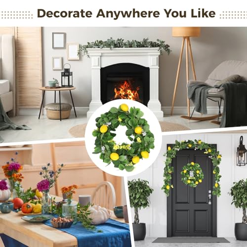 2 Pcs Artificial Lemon Garlands, 6.6 ft Faux Greenery Vines, Fake Fruit Vines with Lemons, Flowers, and Leaves, Spring Fruit Garlands for Indoor Outdoor Wedding Home Door Wall Decoration