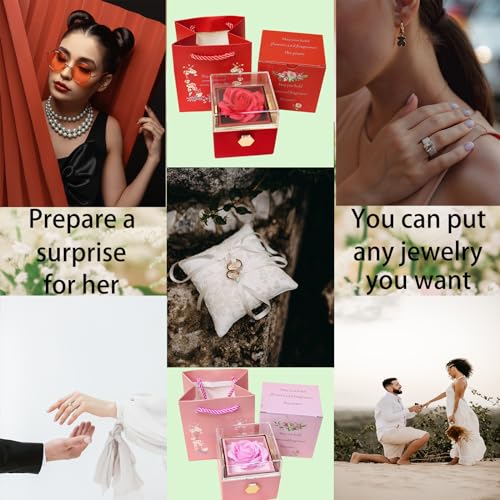 Romantic Gifts for Her Rose Ring Box Jewelry Box Artificial Flowers Eternal Rose Box Anniversary Wedding Valentines Day Christmas Birthday Thanksgiving Gifts for Mom Wife Girlfriend Women - color: Red