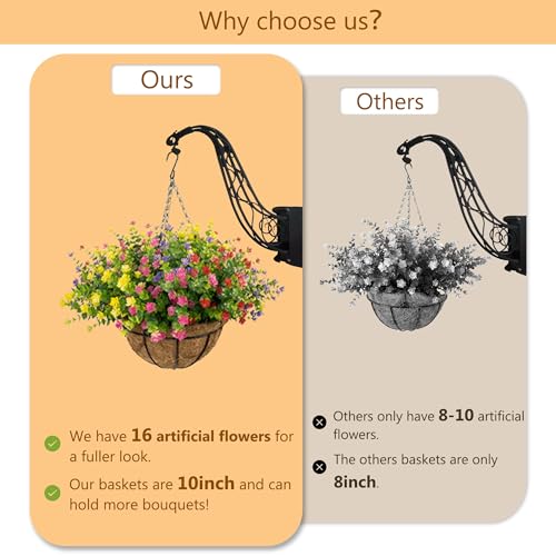 NETAP Artificial Hanging Flowers Basket for Outdoor, 16 Fake Flowers Look Real UV Resistant, Faux Hanging Plants for Porch, Balcony, Patio, Garden, Spring Summer Decor,MixB - color: Mixb