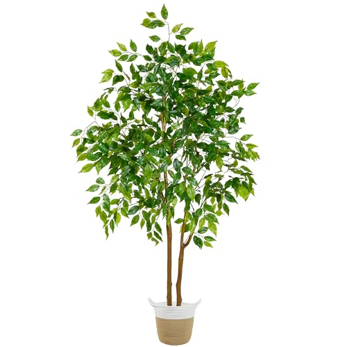 Warmplants Artificial Ficus Tree, 5ft Tall Fake Ficus Tree with Basket, Faux Plant for Indoor Outdoor Home Livingroom Office Garden Porch Décor - color: Ficus, size: 5ft