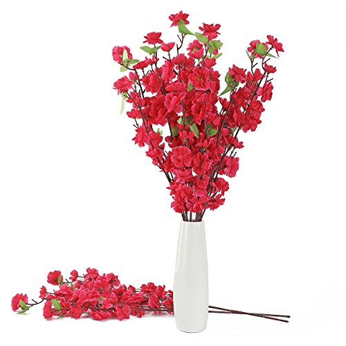 10PCS Artificial Cherry Blossom Branches Silk Spring Peach Blossom Fake Flowers Arrangements for Home Wedding Decoration (Rose) - color: Rose