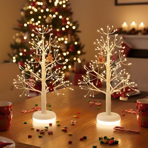 PEIDUO Small Christmas Tree with 136 Lights, 1.64 FT Rechargeable Artificial Trees with 6 Modes, Timer & Dimmable Control, Fairy Light Spirit Tree for Christmas Decorations Indoor Home Decor (2PK) - style: 2PK Christmas tree