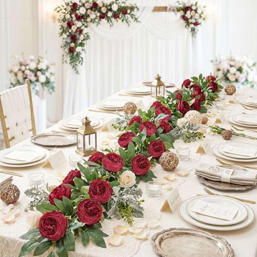 6PCS Peonies Artificial Flowers 19.7" Vintage Burgundy Faux Flowers Silk Fake Peony Flowers Stems for Wedding Bridal Bouquet Party Office Home Floral Arrangements (Burgundy) - color: Burgundy