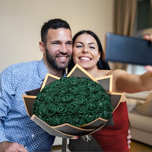 Waipfaru 50 Pcs Green Roses, Fake Roses Artificial Velet Flowers for Valentines Mothers Day Wedding Centerpieces Decor (Emerald Green) - color: Emerald Green, size: 50 Pcs
