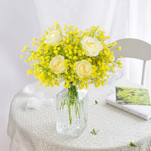 N&T NIETING Babys Breath Artificial Flowers Bulk, 10Pcs Fake Gypsophila Bouquet Flowers Real Touch Faux Babies Breath Arrangement for Wedding Floral Party Home Centerpieces Vase Decoration, Yellow - color: Yellow, size: 10pcs