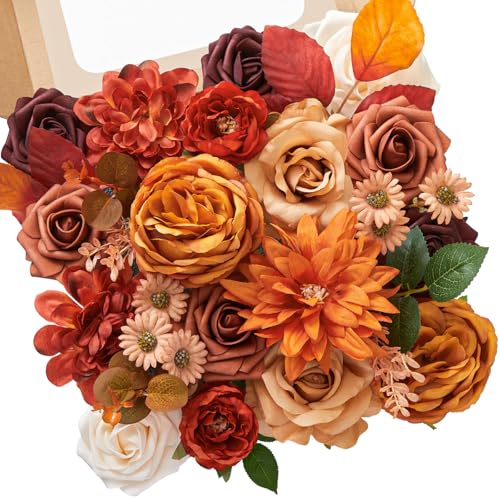 Serwalin Fall Flowers Artificial Flowers Burnt Orange Fake Cake Flowers for DIY Wedding Bridal Bouquet Centerpieces Floral Arrangement Fall Decor Baby Shower Home Decor - color: A Burning Orange, size: 1 Box