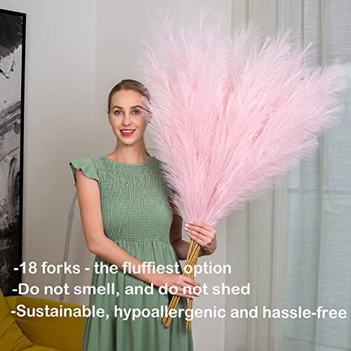 Faux Pampas Grass 6 Stems, Artificial Pampas Grass - 43 inch Total Extra Large Pompass Grass Tall Pompous Boho Flower Arrangement and Floor Vase Filler Home Decor for Room Wedding Party - color: Pink