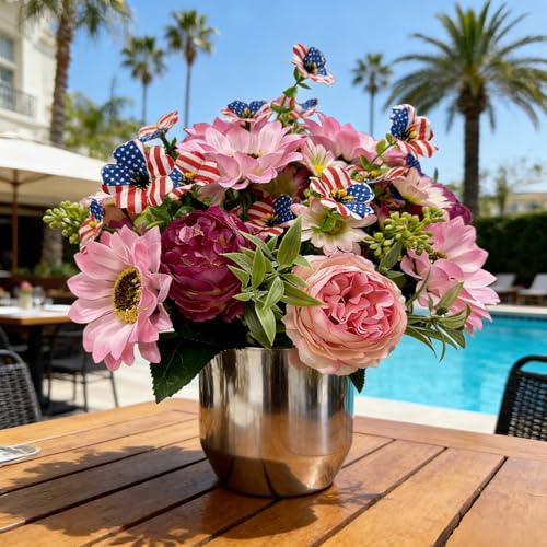 8 Faux Silk Peonies with 4 Free Silver Dollar Eucalyptus Stems, Multi-Color Floral Decor for Home, Courtyard, Wedding & Hotel (Pink, 12) - color: 8xiangrikuipink+4anshuye, size: 12 pack