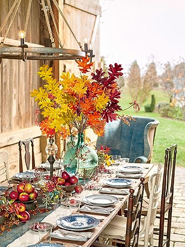 Briful 6PCS Artificial Fall Leaves Stems 32'' Fall Foliage Branches Autumn Oak Leaves Spray for Home Kitchen Farmhouse Thanksgiving Table Centerpiece Mantle Halloween Décor(Mixed Color)