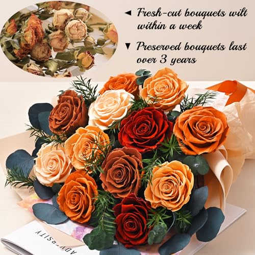 Flower Bouquet 12-Piece Preserved Roses Yellow - color: Yellow-12, size: 12 Roses