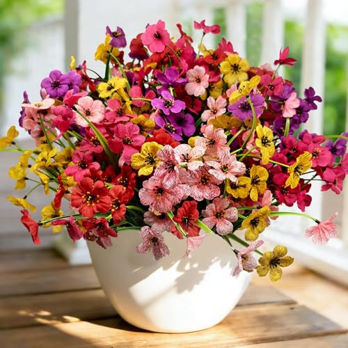 20 Pcs Plastic Flowers for Outdoors, Fake Outdoor Artificial Flowers for Outdoors UV Resistant, Fake Plants Artificial Plants Outdoor Plastic Plants, Silk Faux Spring Flowers for Outside - color: Spring, size: 20Pcs
