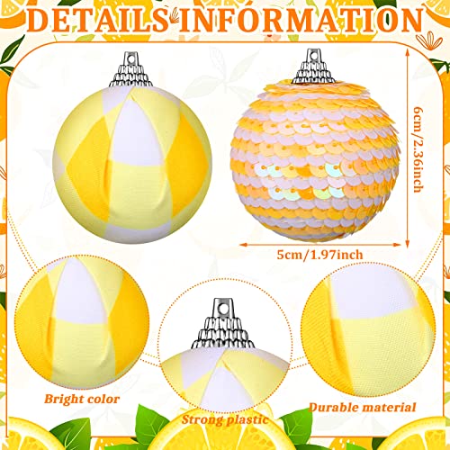 Liliful 12 Pcs Summer Tree Ornaments Lemon Hanging Ornaments Shiny Sequin Fruit Decoration Yellow Ball Pendant Party Favor for Spring Summer Holiday Pendant Baubles Door Wreath Garland 1.97''