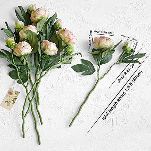 FiveSeasonStuff Vintage Blush Pink Peonies – Realistic Artificial Silk Flowers with Dry-Look Petals, 6 Stems for Rustic Home & Wedding Bridesmaids Bouquet Bridal Showers - color: Rustic Blush Pink (6 Stems)