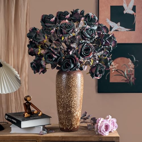 Artificial Flowers 20PCS Artificial Roses 23.2In Fake Roses Long Stem Artificial Flowers for Tall Vase Silk Rose Autumn Suitable for Indoor Decoration Wedding Party Decor DIY Bouquet,Dark Blue - color: Dark Blue