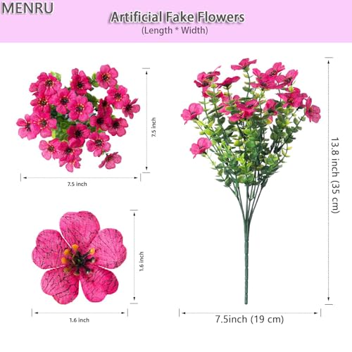 12 Bundles Artificial Flowers for Outdoor UV Resistant and Realistic, Faux Daisy Fake Flowers with Eucalyptus Leaves for Porch, Patio, Planter, Window Box, Home, Garden Decor - color: Rose Red