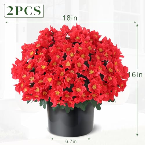 Juxdp 2 Sets of Artificial Camellia Topiary Ball Trees for Front Door(Red) | No Assembly Required, Fade-resistant, Fake Flower Potted Plants, Faux Potted Bushes, for Farmhouse/Porch/Garden/Outdoor Decor - color: Red