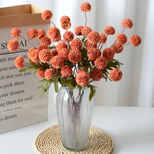 6pcs Pompon Mum Artificial Flower,Faux Silk Mini Chrysanth with Stems,for DIY Bouquet Centerpieces Office Wedding Decoration (Burnt Orange) - color: Burnt Orange