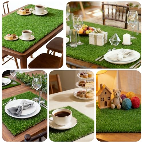 Artificial Grass Patch 6x6 Inch,Realistic Synthetic Turf with Drainage Holes,0.35 Inch Synthetic Garden Grass Tiles Faux Grass Rug for Crafts Patio Wall Decor - size: 6"x6"-12PC