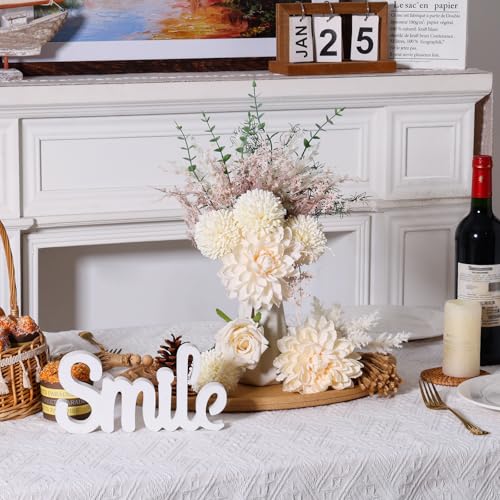 CEWOR Fake Flowers in Ceramic Vase, Artificial Flowers with Ceramic Vase Faux Silk Floral Arrangement Table Centerpieces Decor for Home Office Dining Farmhouse Coffee Table Living Room - color: Beige