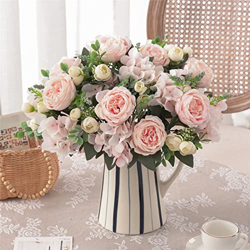 4 Bunches Artificial Flowers Pink Peonies for Decoration Silk Flowers Fake Roses Arrangements Plastic Table Centerpiece Faux Flores for Home Vase Living Room Decor - color: Peach Pink