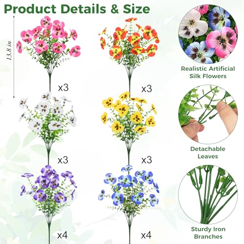 Ouddy Decor 20 Bundles Artificial Pansy Flowers for Outdoors, Fake Silk Flowers Faux Plants UV Resistant for Vase Table Balcony Planter Porch Yard Garden Indoor Outdoor Home Decor, Mixedcolor - color: Multi Color