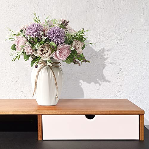 Peonies Artificial Flowers in Vase, Fake Hydrangea Silk Peony Flower Bouquet with Vase Faux Flowers Arrangement Decor Home Table Dining Room (Purple) - color: Purple