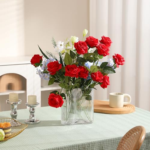 50PCS Artificial Silk Roses Flowers – Realistic Fake Roses in Bulk & Bouquet Long Stem Red Rose for Wedding Centerpieces, Home Decor, Floral Arrangements, Party Decoration (Red) - color: Red, size: 50 Pcs